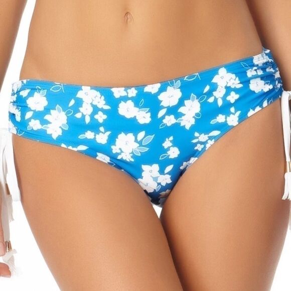 ANNE COLE Blue FloralStretch Adjustable Coverage Tie Bikini Swimsuit Bottom L - Picture 4 of 10